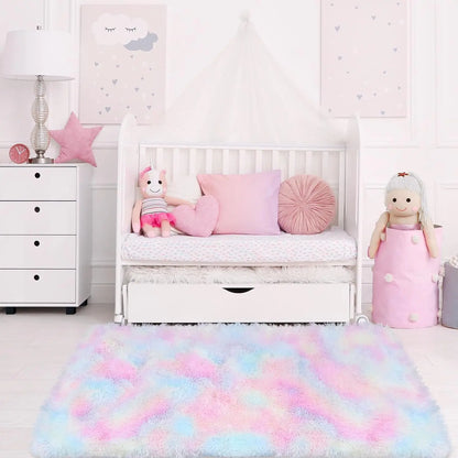 VIKAMA Tie-dye Plush Carpet 40x60cm Home Soft Area Rug Girls Bedroom Bed Blanket Children's Room Decoration Non-Slip Floor Mat