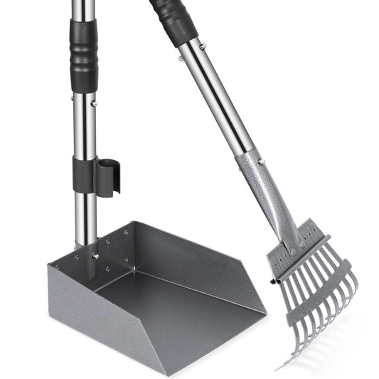 Dog Pooper Scooper and Rake Set with Stainless Handles