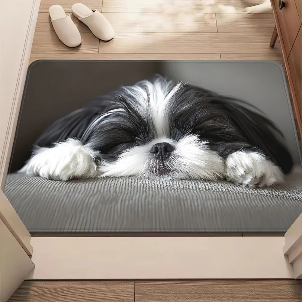 VIKAMA Cute Shih Tzu Doormat, Washable Pet Rug for Bedrooms, Living Rooms, and Entryways, Playful Design Small Dog Bed