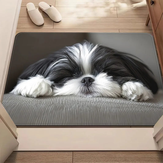 VIKAMA Cute Shih Tzu Doormat, Washable Pet Rug for Bedrooms, Living Rooms, and Entryways, Playful Design Small Dog Bed