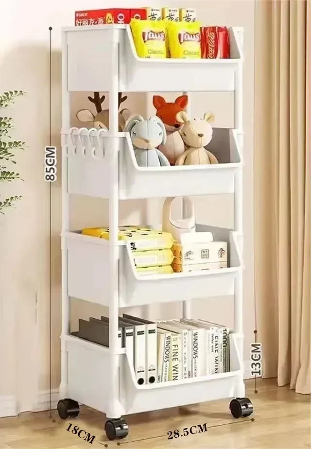 Mobile Storage Shelf] Mobile Plastic Storage Shelf Unit with Wheels - Practical Shelf for Living Room, Bedroom, Dormitory Amagi