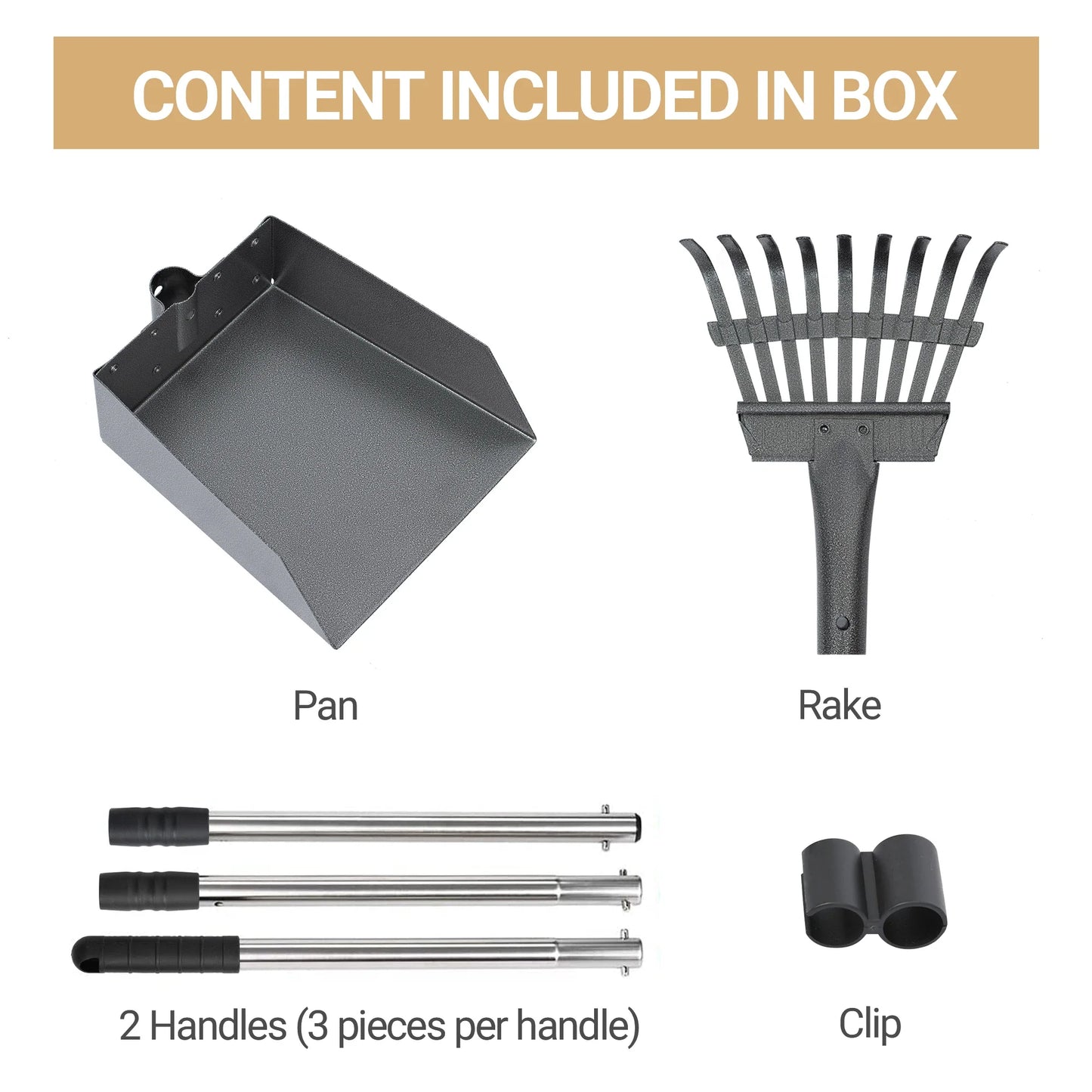 Dog Pooper Scooper and Rake Set with Stainless Handles