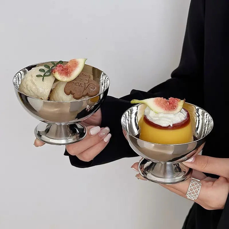 2026 New Stainless Steel Goblet Cup Ice Cream Dessert Salad Bowl Fruit Plate Snack Dish Pudding Bowls Cup KTV Bar Supplies