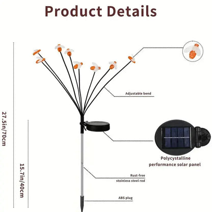 Solar 6/8-Head Bee LED Garden Light Outdoor Waterproof Decorative Lights,Landscape Lighting For Garden,Yard,Lawn,Pathway,Terrace