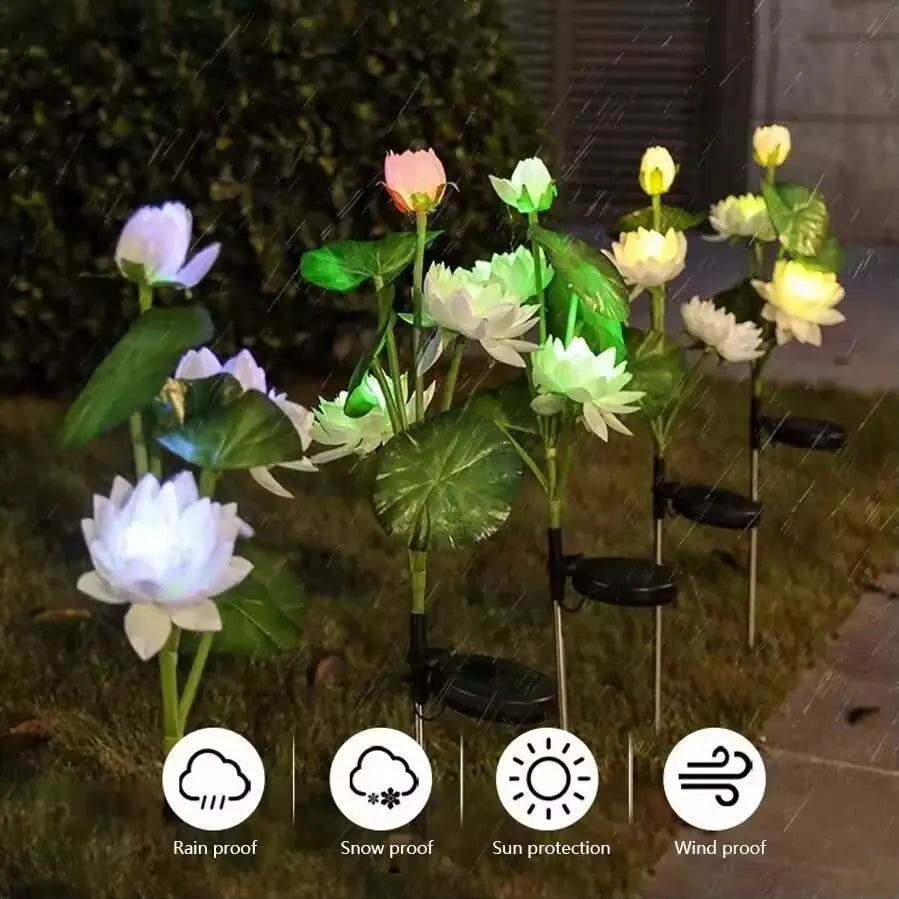 1PC Solar LED 3-Head Lotus Garden Light,Outdoor Waterproof Lawn Lamp,Landscape lighting For Garden,Yard,Lawn,Terrace,Park,Square