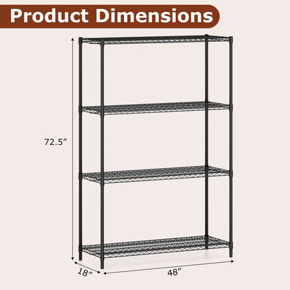 Set of 2 4-Tier Metal Storage Shelving Unit with V-Shaped Wire Rack-Black