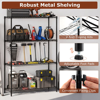 Set of 2 4-Tier Metal Storage Shelving Unit with V-Shaped Wire Rack-Black