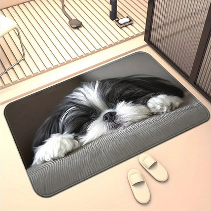 VIKAMA Cute Shih Tzu Doormat, Washable Pet Rug for Bedrooms, Living Rooms, and Entryways, Playful Design Small Dog Bed