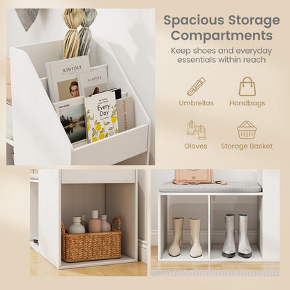 Shoe Storage Bench with Removable Seat Cushion and 6 Storage Compartments-White