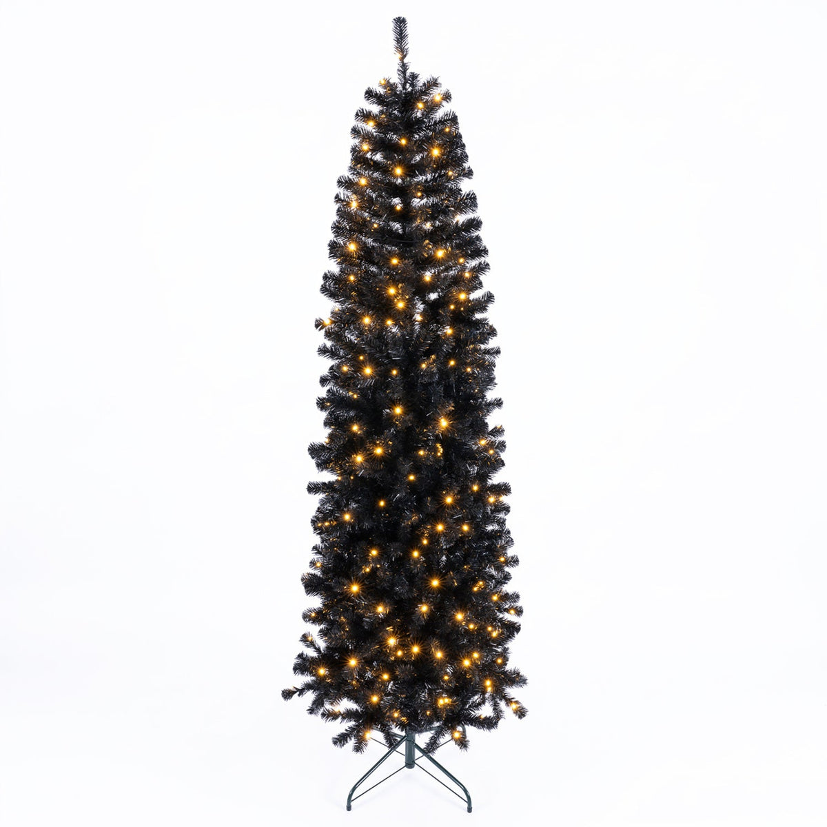 7-8 FT Slim Black Pencil Christmas Tree with LED Lights