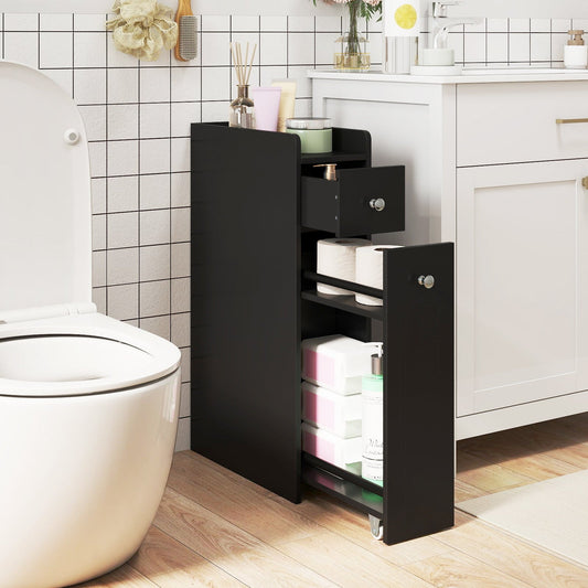 Small Bathroom Storage Cabinet 4-Tier with Slide Out Drawers on Casters