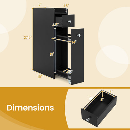 Small Bathroom Storage Cabinet 4-Tier with Slide Out Drawers on Casters