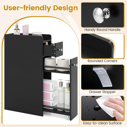 Small Bathroom Storage Cabinet 4-Tier with Slide Out Drawers on Casters