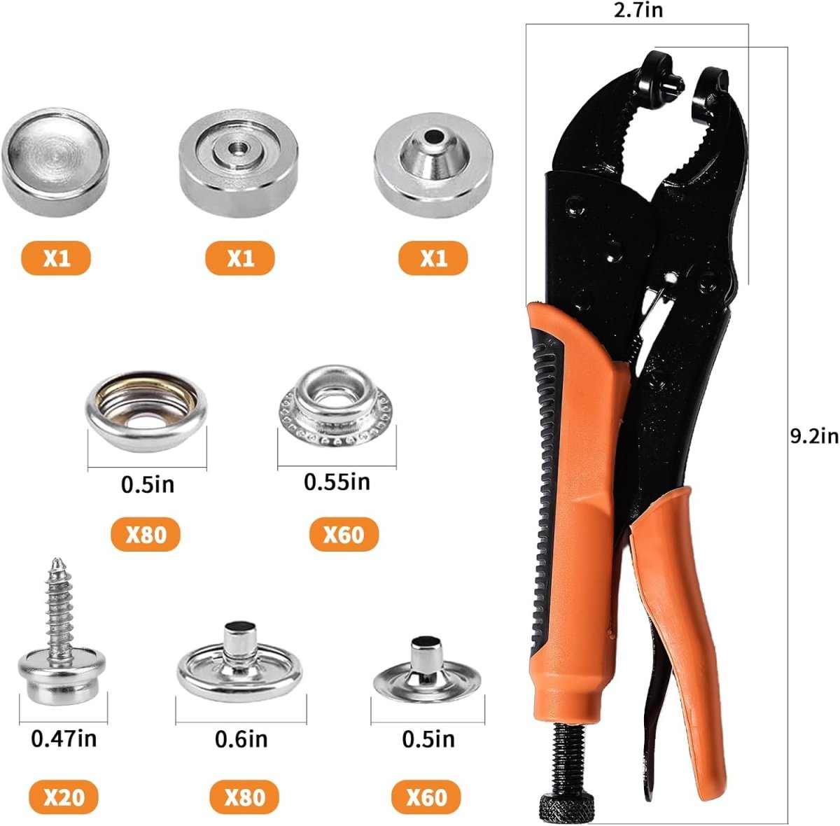 Snap Button Kit, Heavy Duty Snap Fastener Tool, Snaps Pliers for Metal Snaps Includes 80 Sets 15mm, Adjustable Snap Setter Tool for Fastening Repairing Boat Covers Canvas