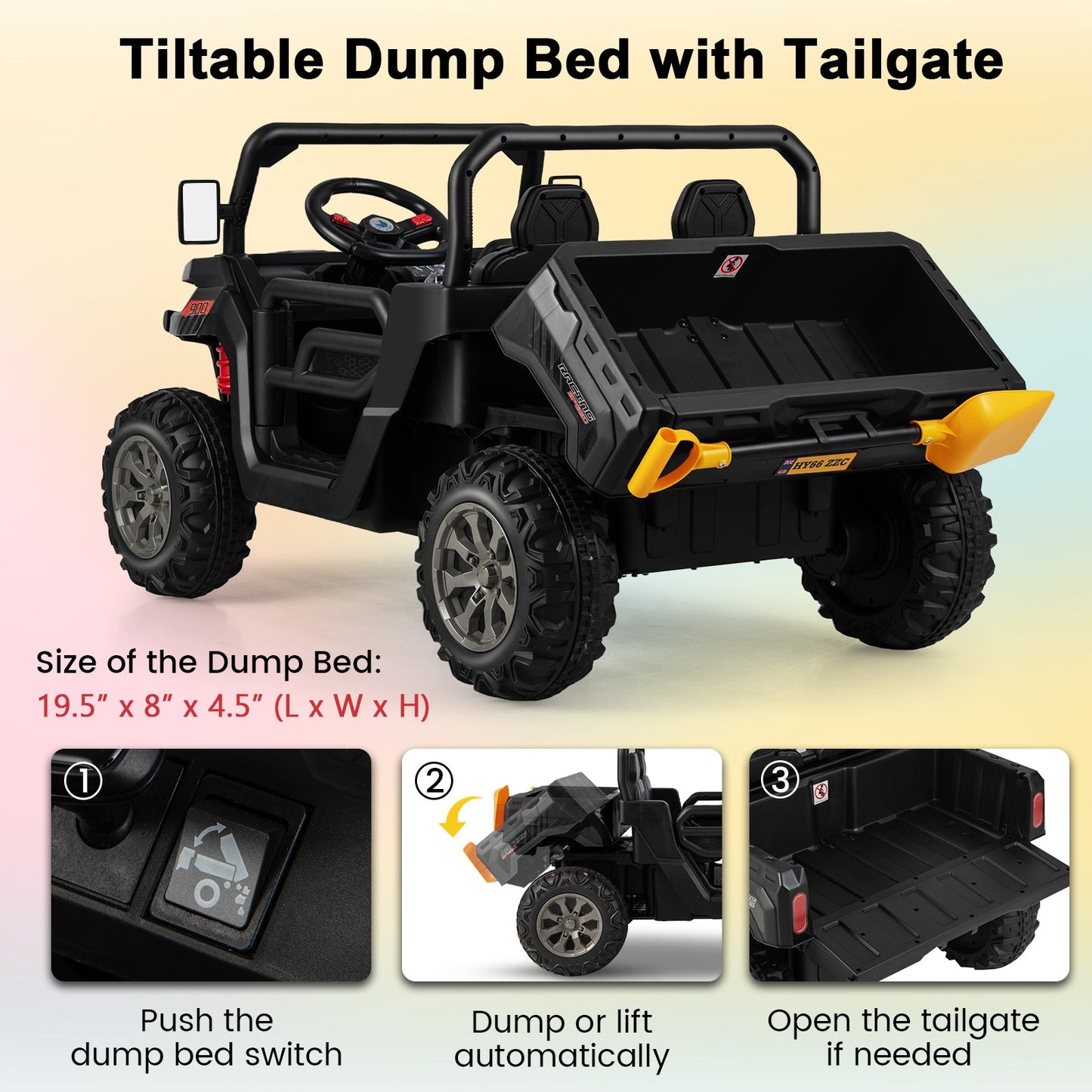 12V 2-Seater Kids Ride On Dump Truck with Dump Bed and Shovel