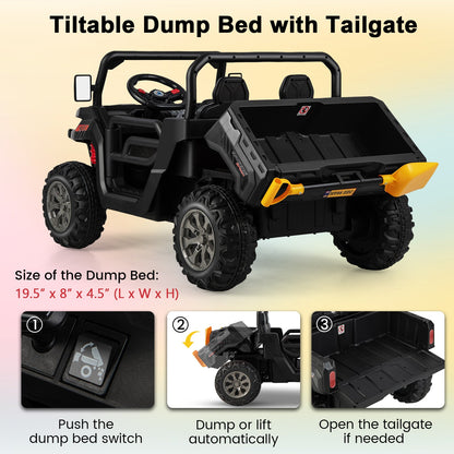 12V 2-Seater Kids Ride On Dump Truck with Dump Bed and Shovel