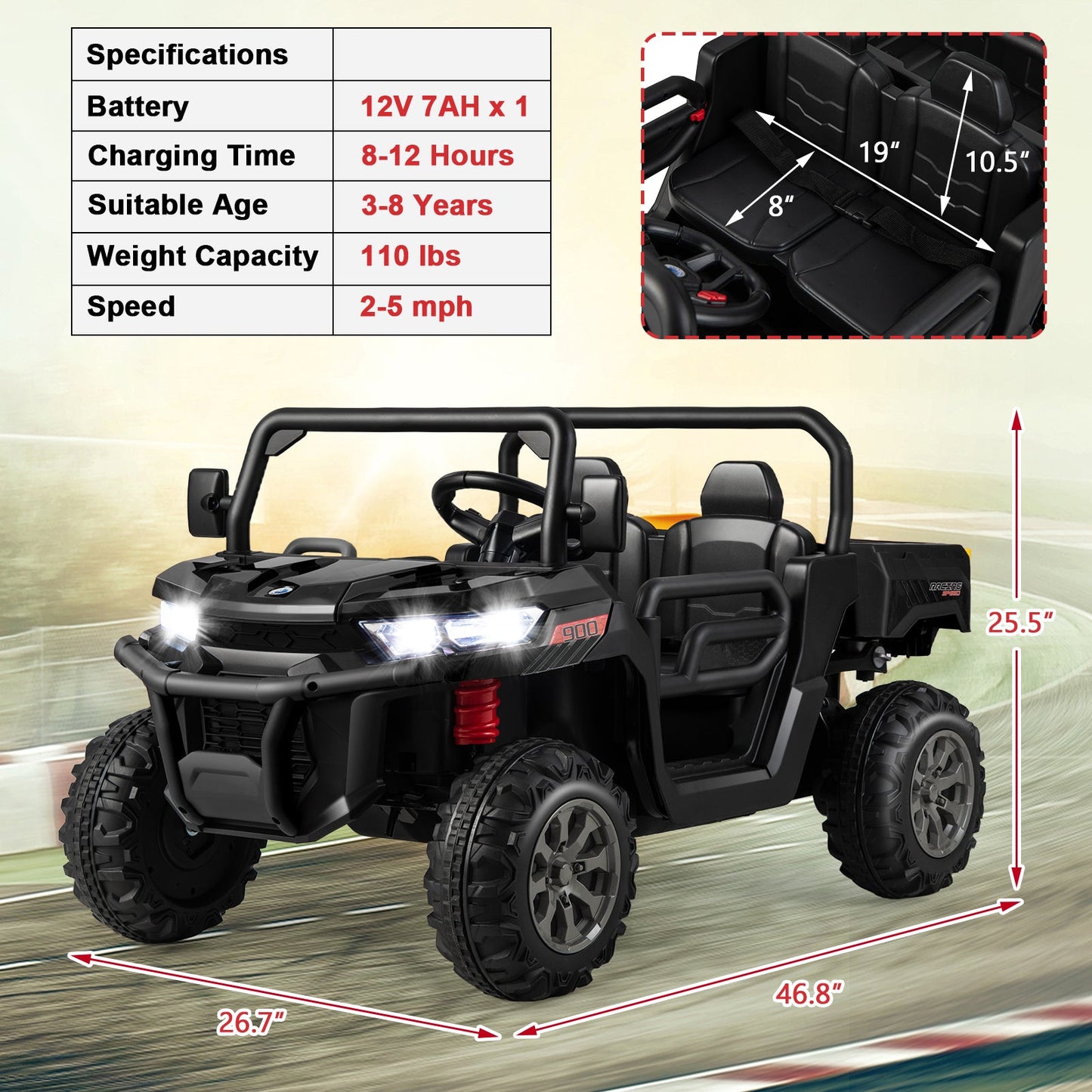 12V 2-Seater Kids Ride On Dump Truck with Dump Bed and Shovel
