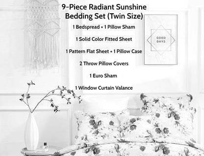 DaDa Bedding Sunshine Yellow Hummingbird Floral Bed in a Bag Set
