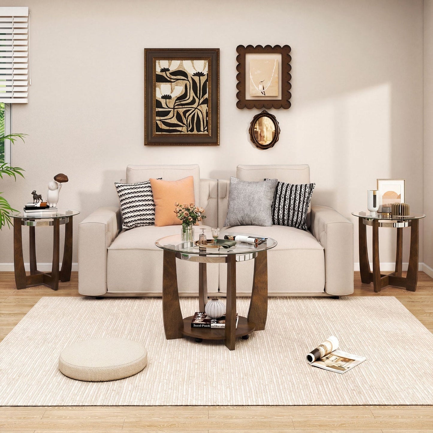 Tempered Glass Coffee Table Set of 3 for Living Room Bedroom