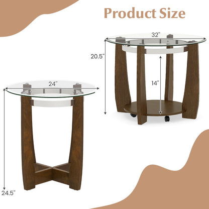 Tempered Glass Coffee Table Set of 3 for Living Room Bedroom
