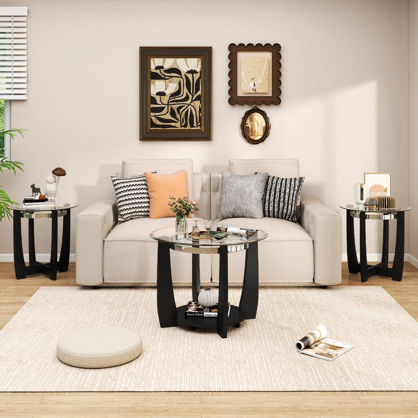 Tempered Glass Coffee Table Set of 3 for Living Room Bedroom