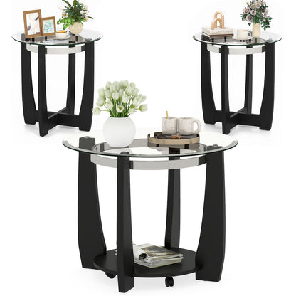 Tempered Glass Coffee Table Set of 3 for Living Room Bedroom