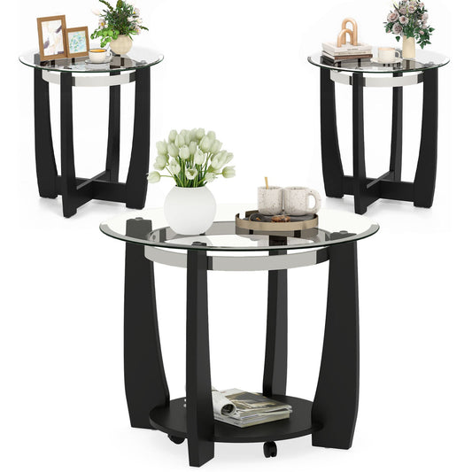 Tempered Glass Coffee Table Set of 3 for Living Room Bedroom