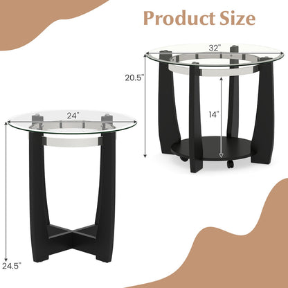 Tempered Glass Coffee Table Set of 3 for Living Room Bedroom