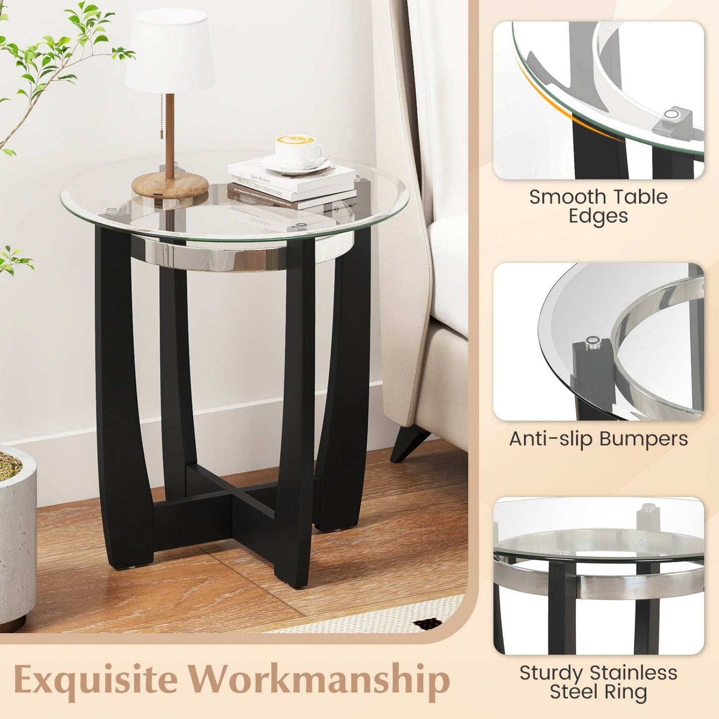 Tempered Glass Coffee Table Set of 3 for Living Room Bedroom
