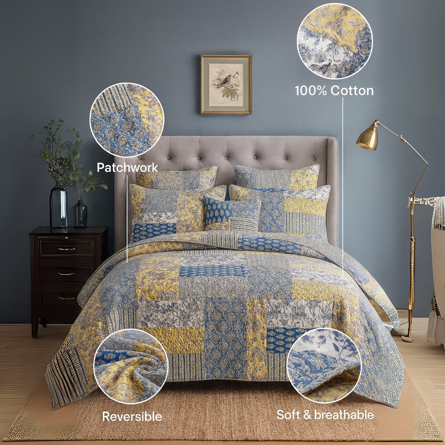 DaDa Bedding Honey Cove Floral Paisley Patchwork Quilt Set