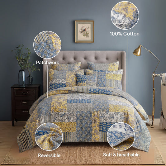 DaDa Bedding Honey Cove Floral Paisley Patchwork Quilt Set