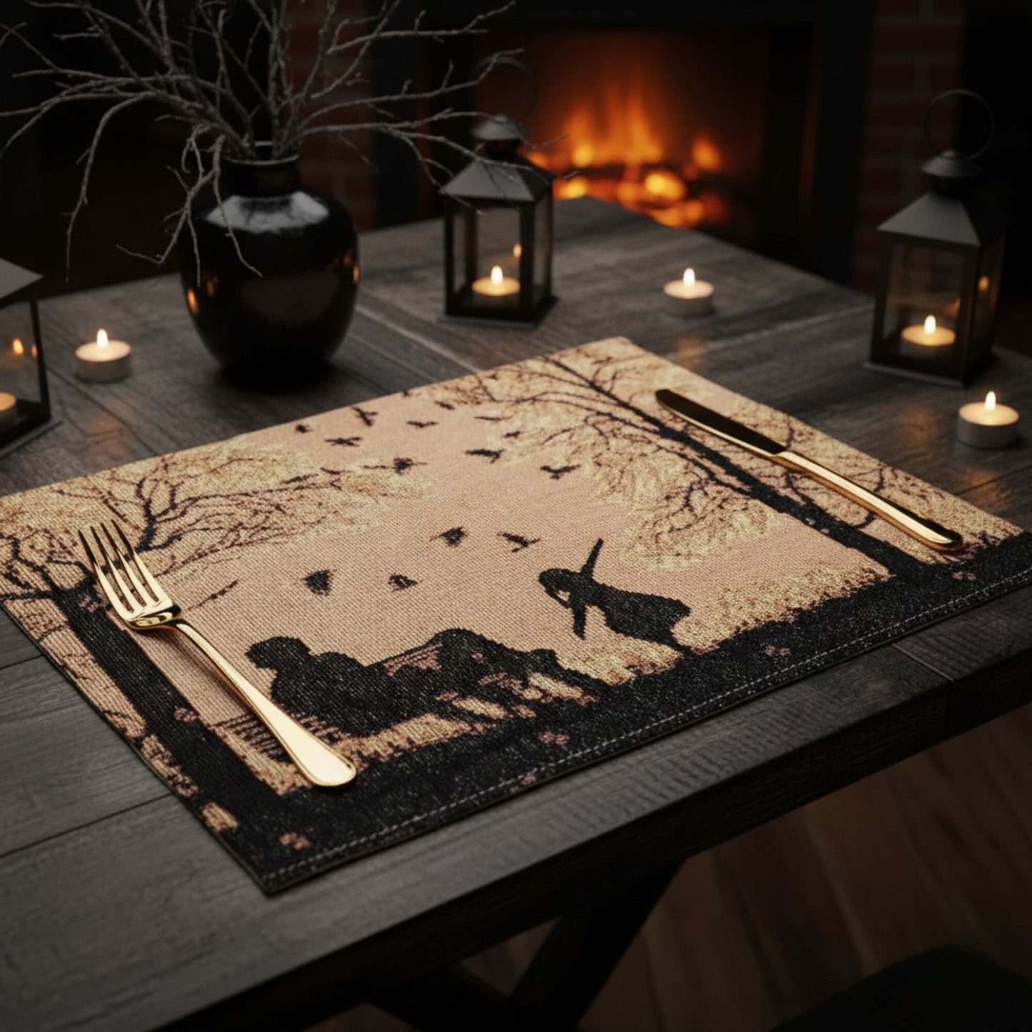 DaDalogy Bedding Set of 4 Pieces Autumn Birds Blessing Tapestry Dining Placemats 13” x 19” (Thanksgiving)