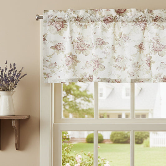 DaDa Bedding Dainty Floral Garden Pastel Roses Cottage Window Curtain Valance - 18" x 52" (3036)