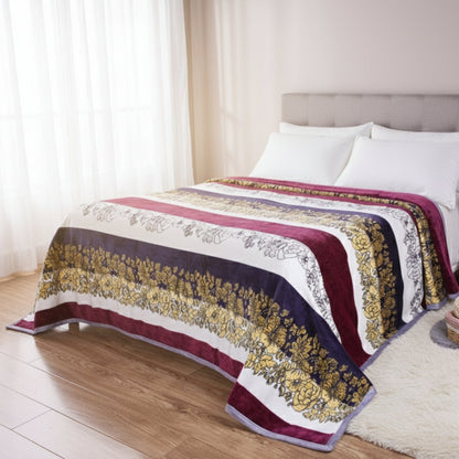DaDa Bedding Botanical Floral Striped Carnations Mink Flannel Fleece Throw Blanket (XY9829)