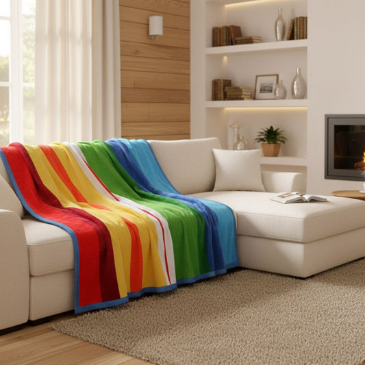 DaDa Bedding Colorful Striped Rainbow Reversible Plush Luxe Flannel Fleece Throw Blanket (XY9867)