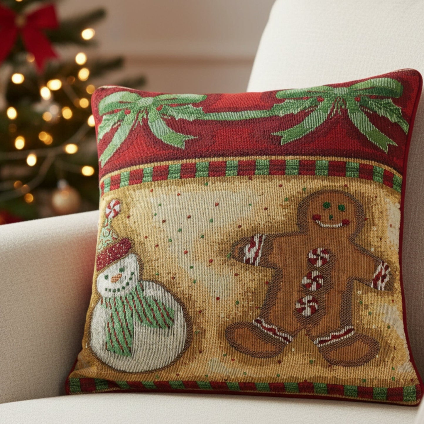 DaDa Bedding Gingerbread Snowman Woven Tapestry Throw Pillow Covers 16" x 16" (12917)