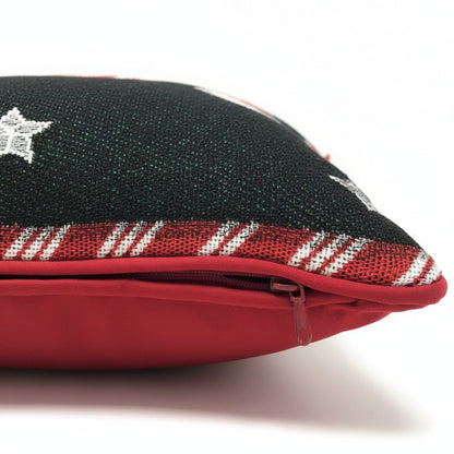DaDa Bedding Peppermint Joy Stars Red Black Tapestry Throw Pillow Cover - 16” x 16” (12904)