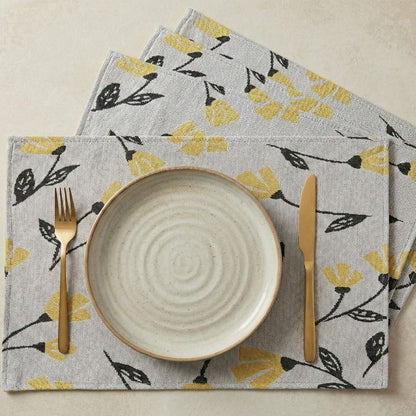 DaDa Bedding Set of 4-Pieces Sunshine Yellow Fleur Spring Tapestry Dining Table Placemats 13” x 19” (18112)