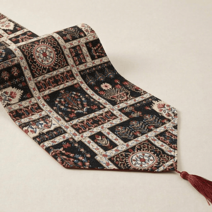 DaDalogy Bedding Elegant Woven Mughal Floral Tapestry Table Runner, Dark Noir Botanical Vintage Fleur (18197)