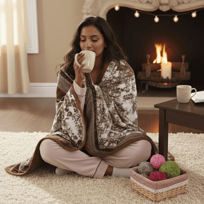 DaDa Bedding Elegant Twilight Lavender Brown Floral Flannel Mink Fleece Throw Blanket (XY9879)