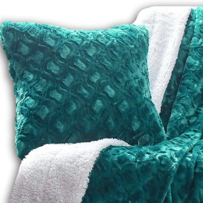 DaDa Bedding Emerald Green Blue Faux Fur Pillow Cover