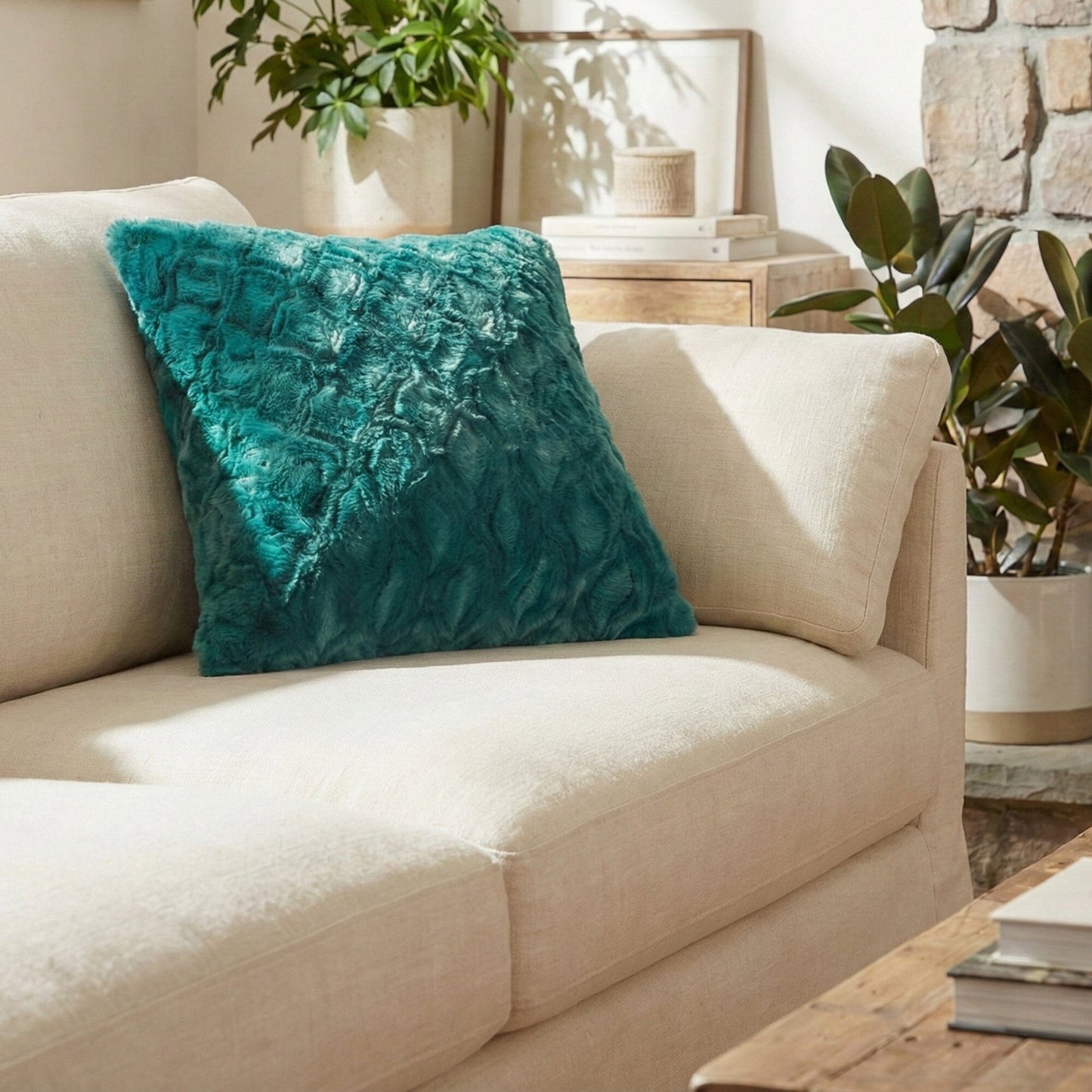 DaDa Bedding Emerald Green Blue Faux Fur Pillow Cover