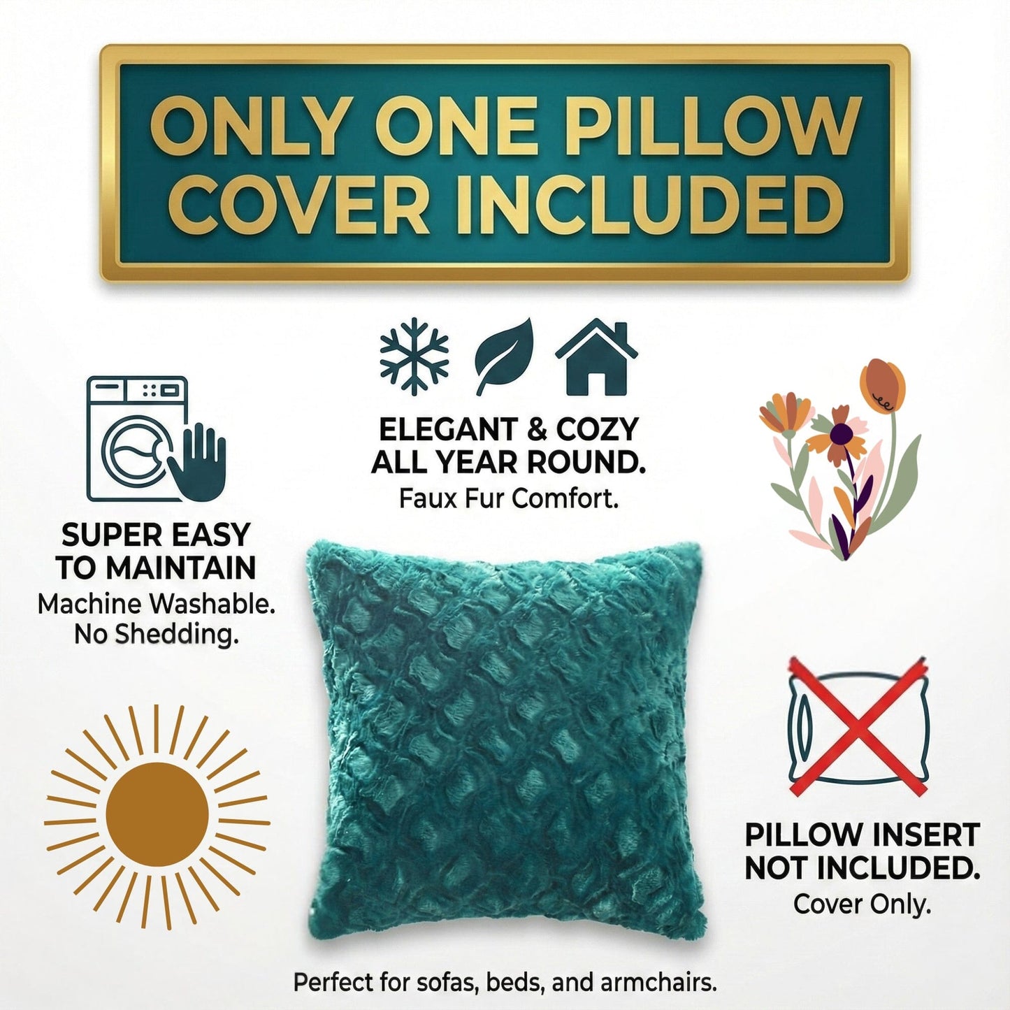 DaDa Bedding Emerald Green Blue Faux Fur Pillow Cover