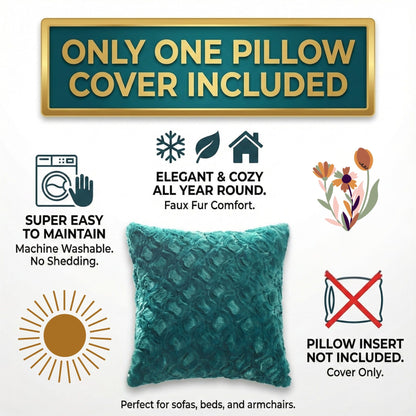DaDa Bedding Emerald Green Blue Faux Fur Pillow Cover
