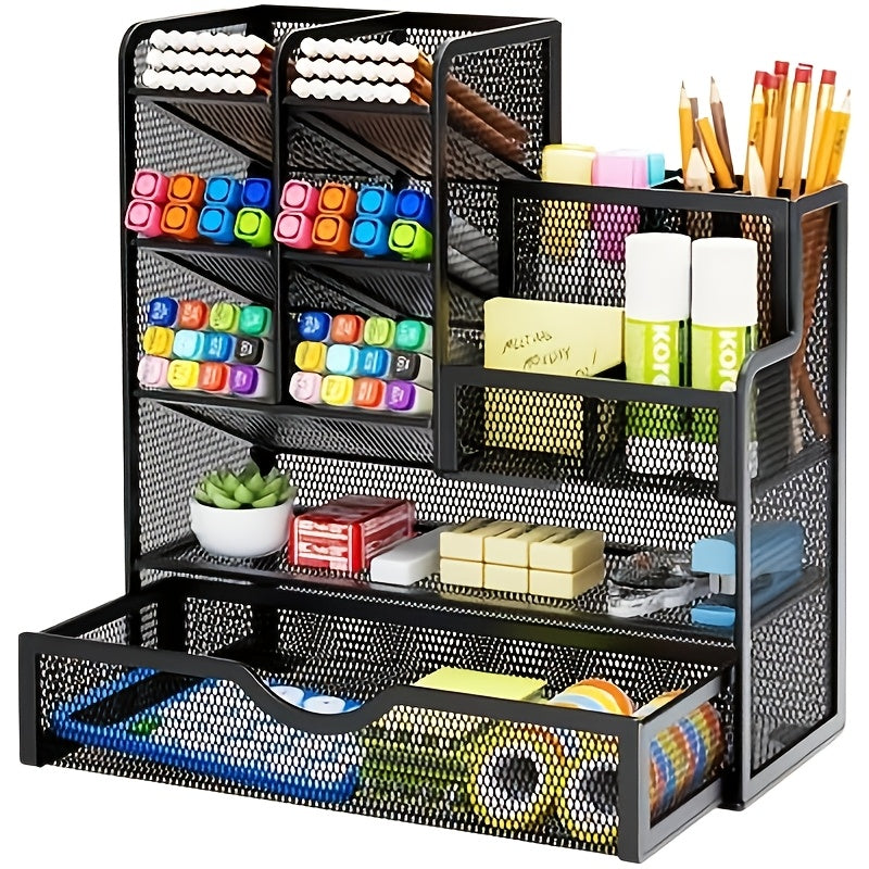 Iron Mesh Desk Organizer Multi-Layer Stationery Storage Box Office School Supplies