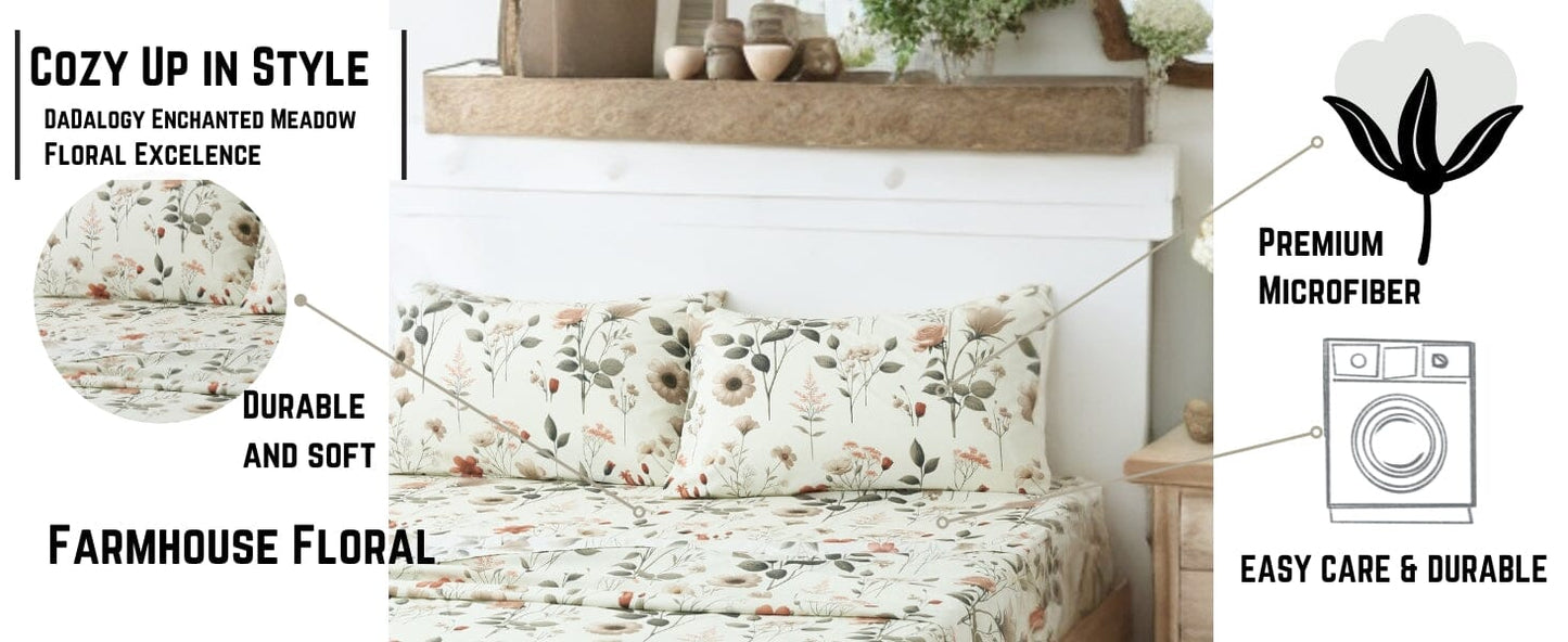 DaDalogy Enchanted Meadow Floral Microfiber Sheet Set