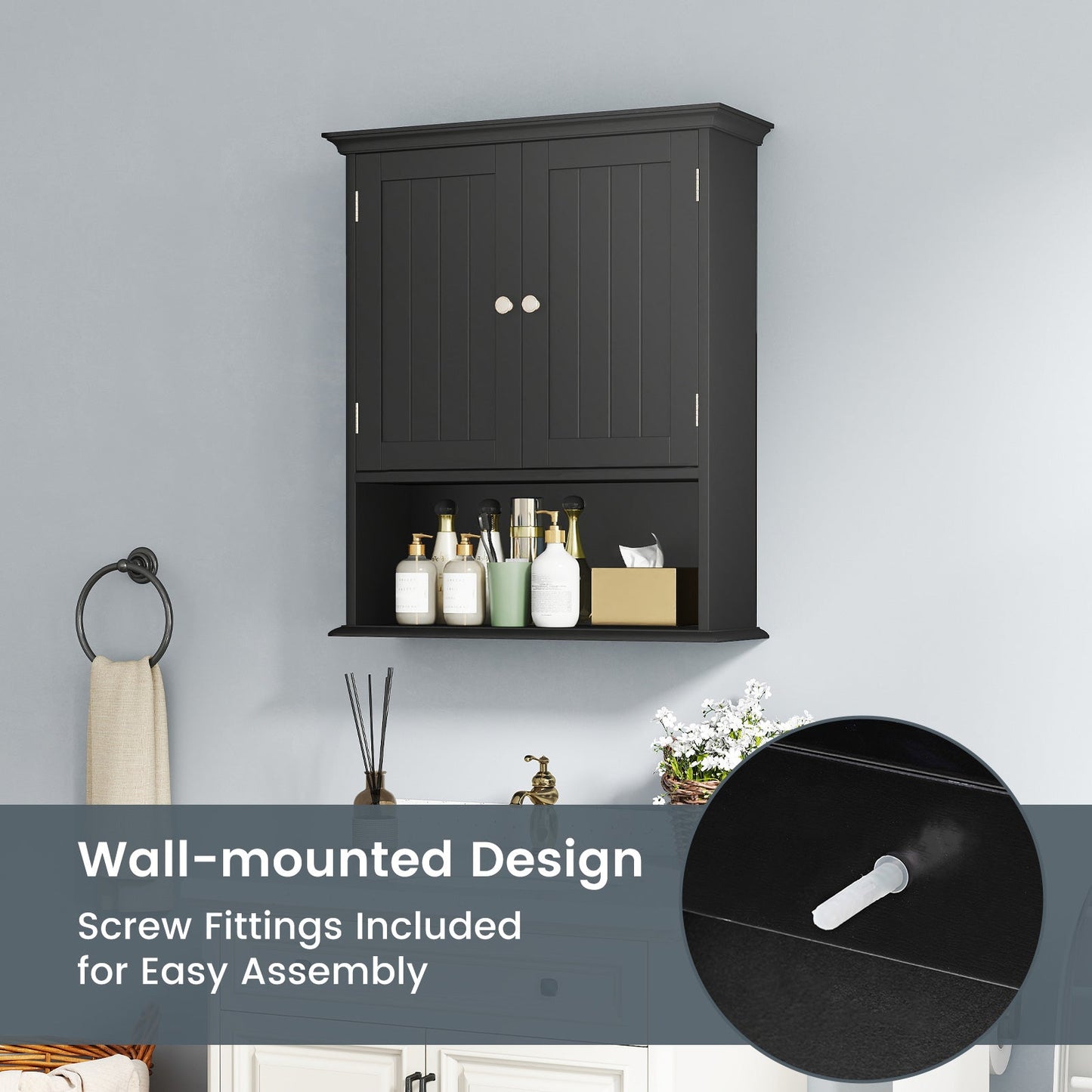 Wall Mount Bathroom Cabinet Storage Organizer with Doors and Shelves
