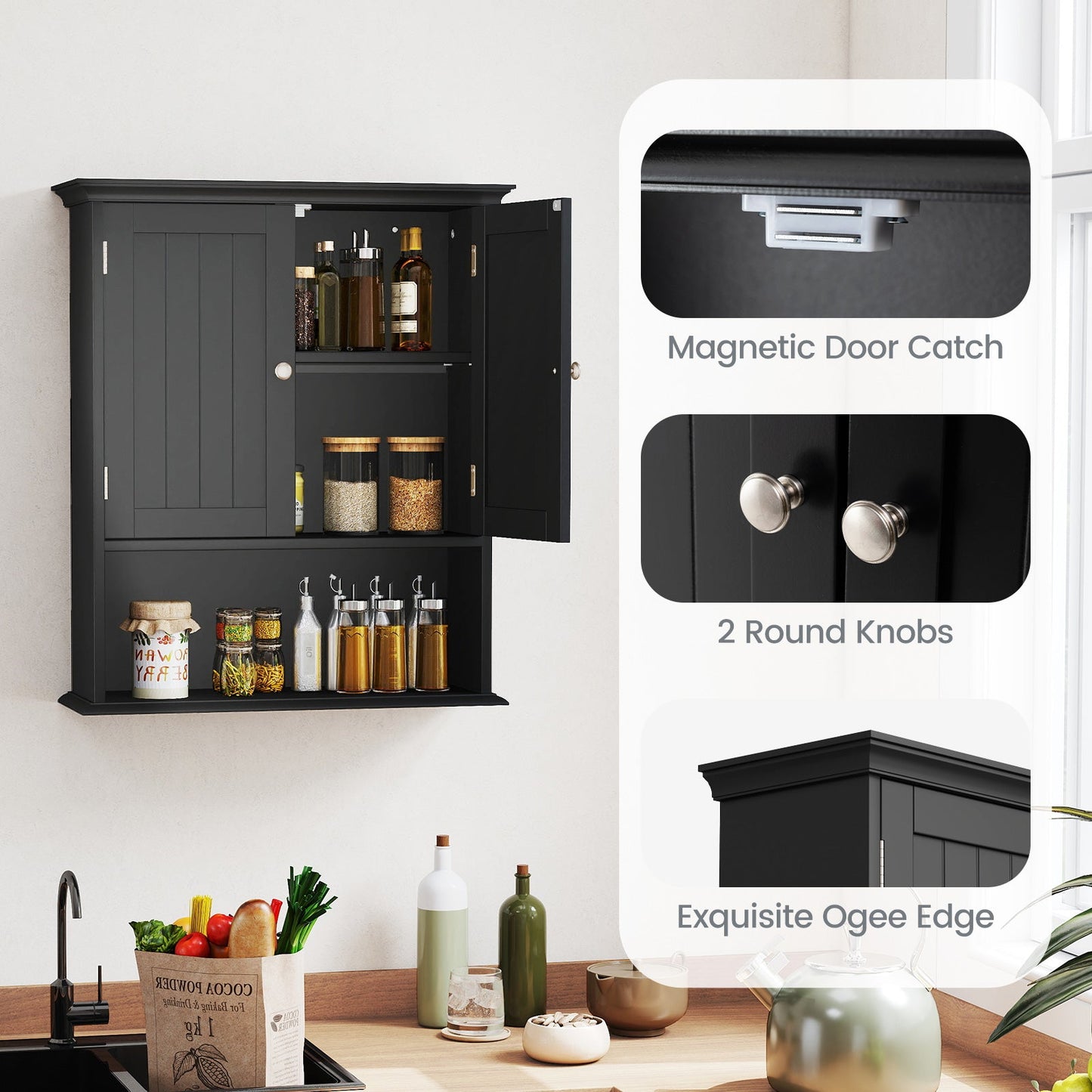 Wall Mount Bathroom Cabinet Storage Organizer with Doors and Shelves