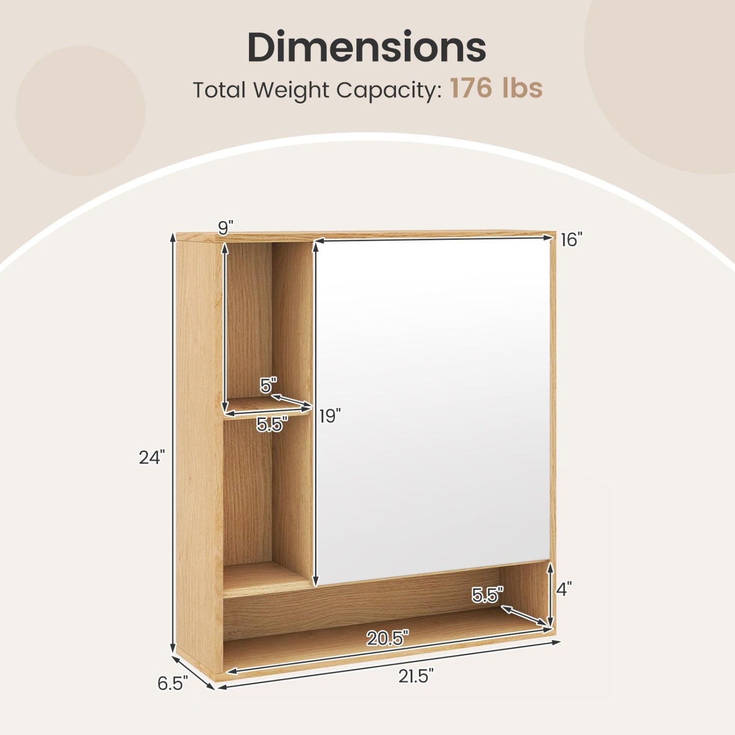 Wall Mounted Bathroom Cabinet with Mirror Single Door