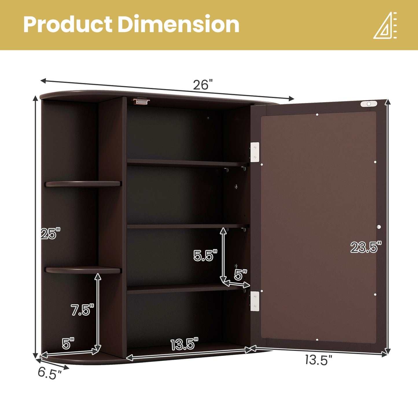 Wall-Mounted Bathroom Mirror Cabinet with Storage Shelves